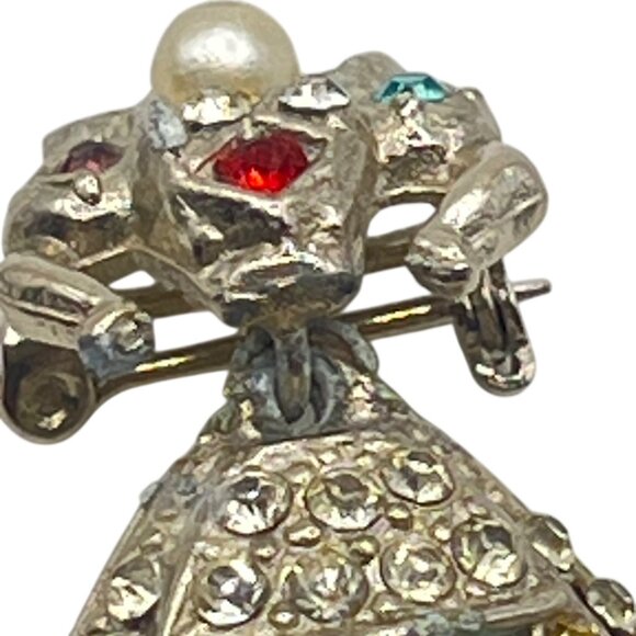 Vintage Articulated Rhinestone Folk Girl Brooch Clogs Figural 1950s Faux Pearl - Picture 12 of 13